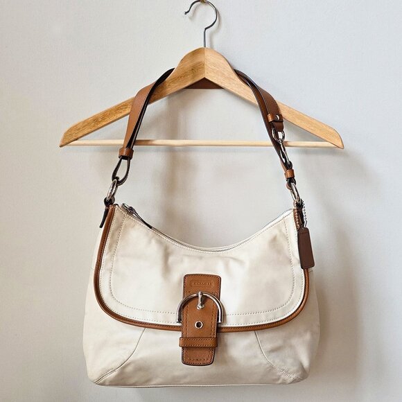 Y2K Coach Hamptons Large Ergo Soho Ivory Cream & Camel Leather Hobo Buckle Bag - Picture 1 of 16